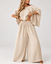 100% Cotton-Linen Relaxed Wide-Leg Set