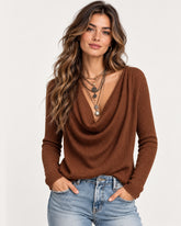 Women's Cowl Neck Ribbed Knit Sweater