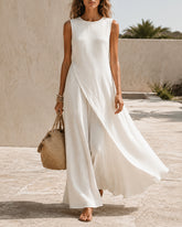 Casual Sleeveless Asymmetrical Hem Cotton Linen Long Dress