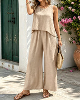 Crochet-Back Linen Pants Set