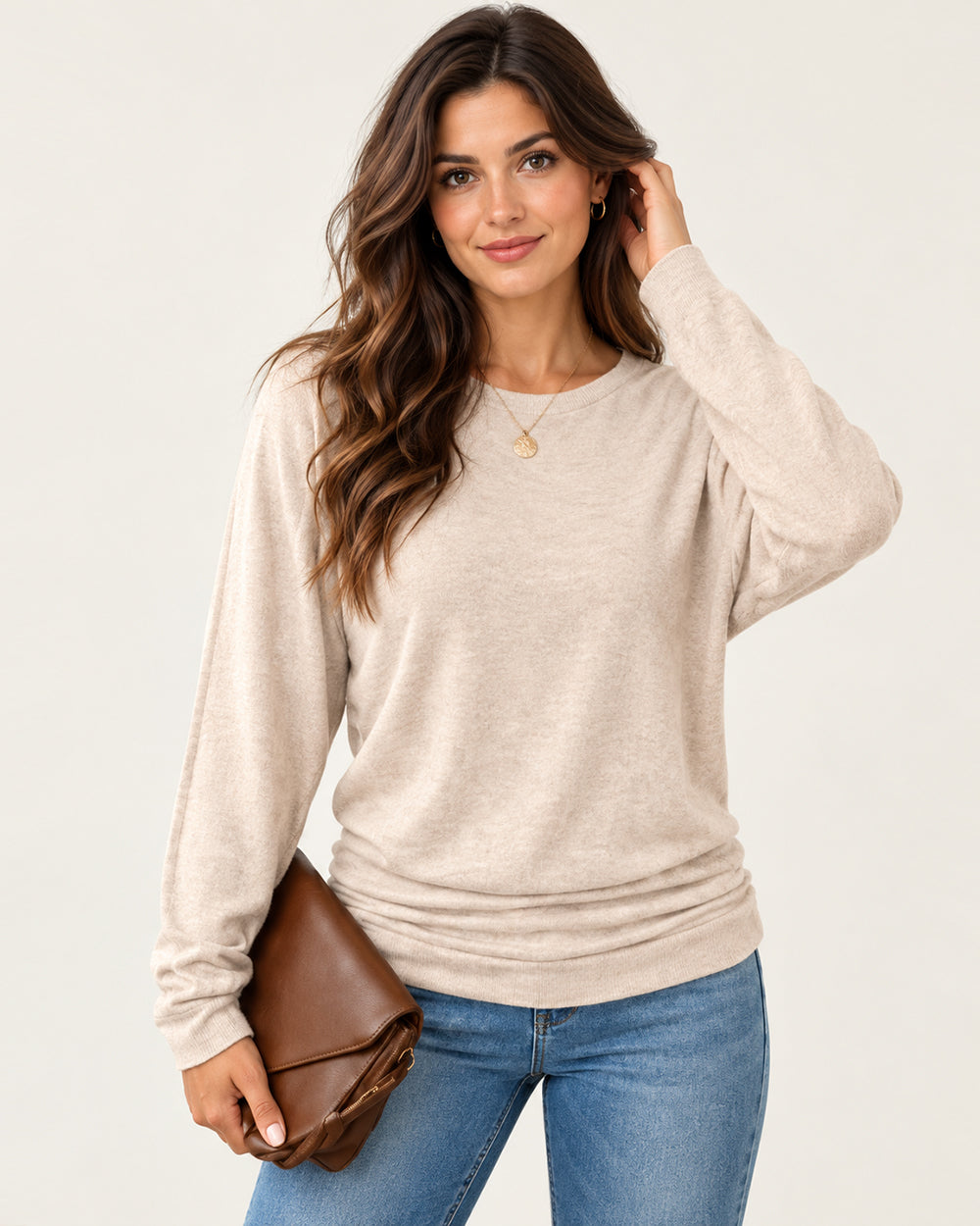 Women's Side-Ruched Long Sleeve Knit Top