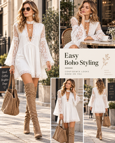 Boho Lace Mini Dress