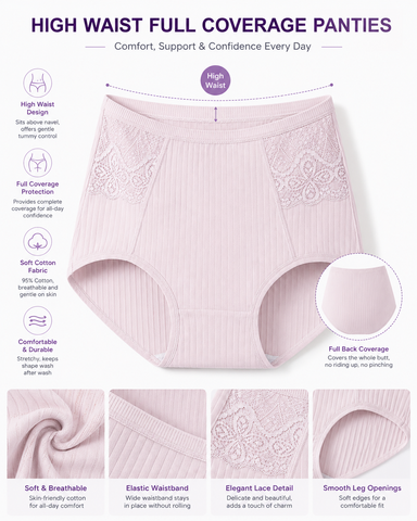 High Waisted Cotton Ribbed Breathable Underwear