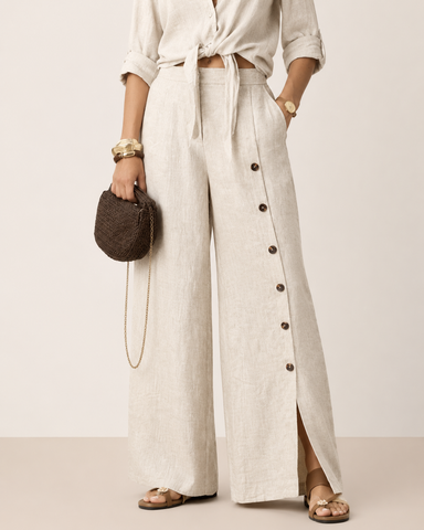 Cotton Linen Shirt & Wide-Leg Pants Set