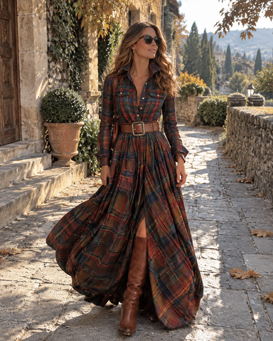 Vintage Plaid Maxi Dress