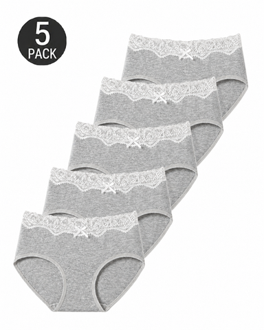 5-Pack Pure Cotton Breathable Lace Trim Panties