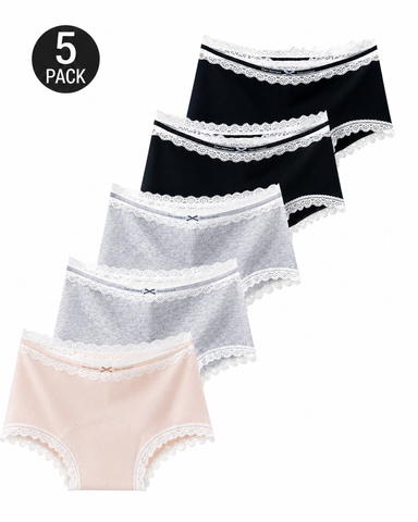 5-Pack Pure Cotton Lace Trim Panties