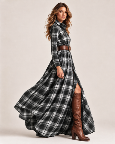 Vintage Plaid Maxi Dress