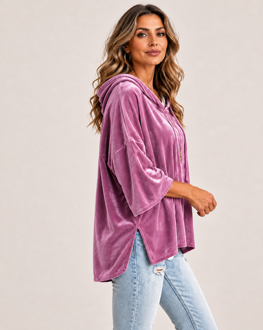 Casual Velvet Drop-Shoulder Hoodie
