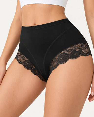 3-Pack High Waist Floral Lace Trim Full Coverage Panties
