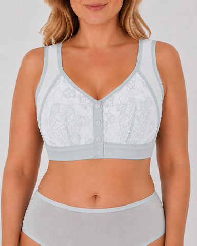 Plus Size Lace Front Closure Wireless Comfort Bra