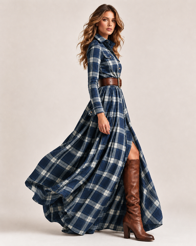 Vintage Plaid Maxi Dress