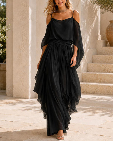 Elegant Sleeveless Irregular Chiffon Long Dress