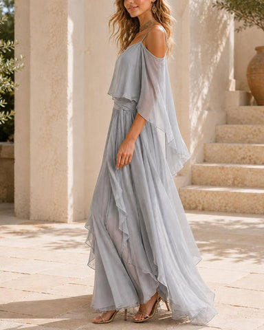 Elegant Sleeveless Irregular Chiffon Long Dress