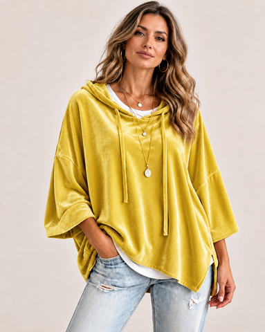 Casual Velvet Drop-Shoulder Hoodie