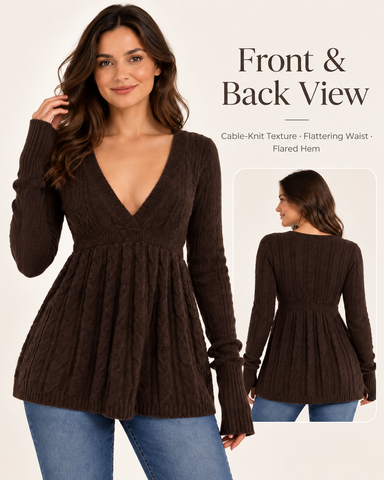 Women's V-Neck Peplum Knit Top