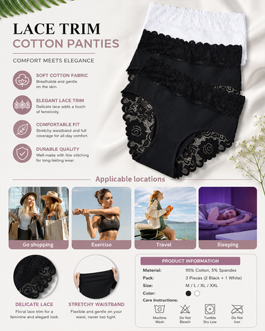 5-Pack Lace Cotton Comfort Briefs
