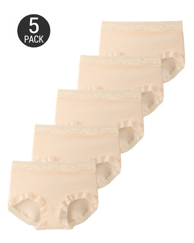 5-Pack Soft Lace-Trim Cotton High-Waist Panties