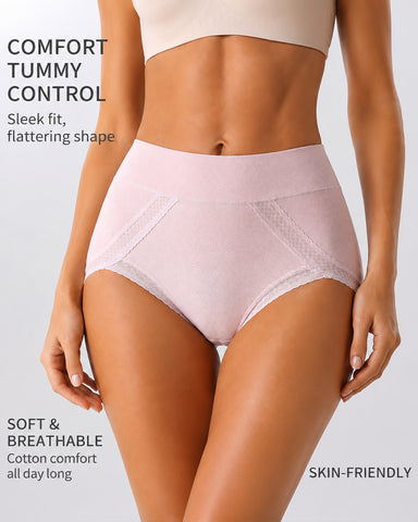 5-Pack Pure Cotton Lace Trim Breathable Tummy Control Panties