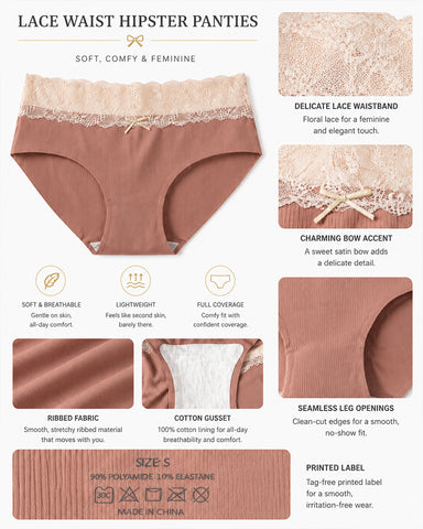 5-Pack Seamless Lace Cotton Antibacterial Crotch Panties