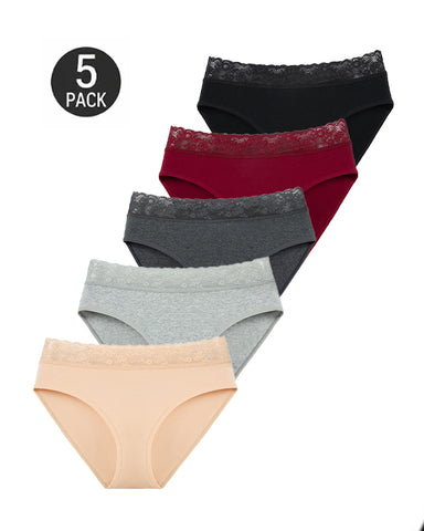 5-Pack High-Waisted Lace Cotton Briefs