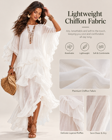 Women's Boho V-Neck Ruffle Maxi Dress
