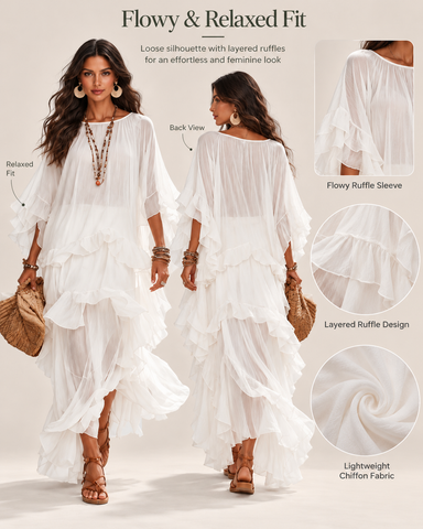 Women's Boho V-Neck Ruffle Maxi Dress