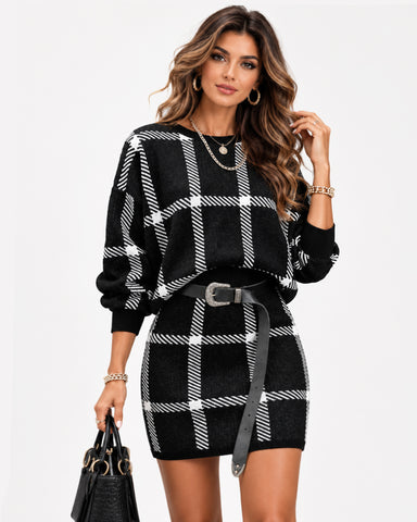 Chic Plaid Knit Dress