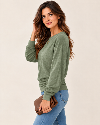 Women's Side-Ruched Long Sleeve Knit Top