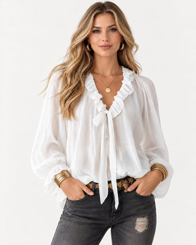 Ruffle Tie Chiffon Blouse