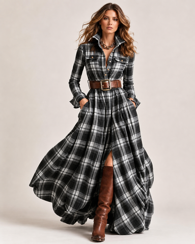Vintage Plaid Maxi Dress
