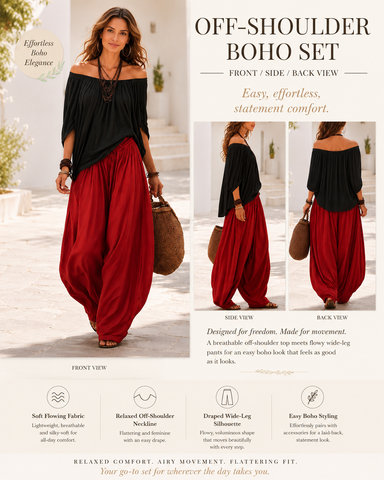 Colorblock Loose Off-Shoulder Top and Lantern Pants Set