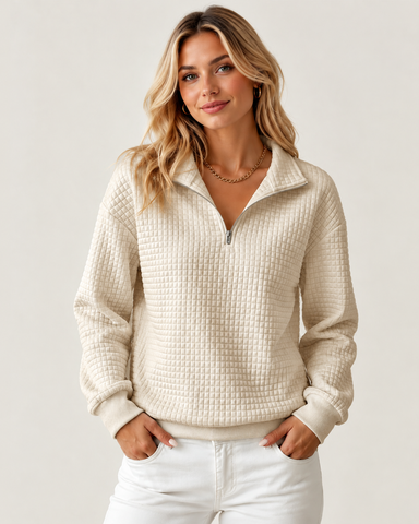 Women's Waffle Knit Quarter-Zip Pullover