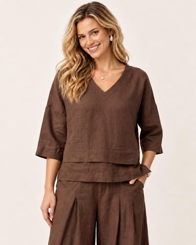 100% Cotton Linen V-Neck Top