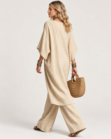 Women's Casual Linen Two Piece Pants Set