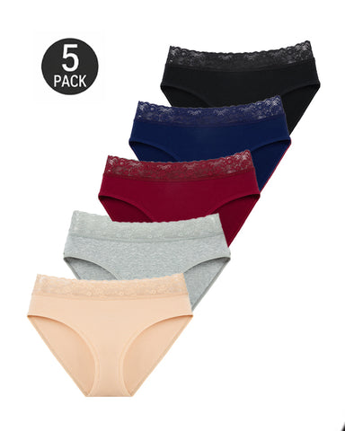 5-Pack High-Waisted Lace Cotton Briefs