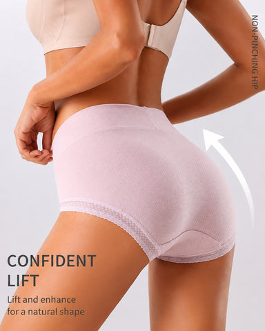 5-Pack Pure Cotton Lace Trim Breathable Tummy Control Panties