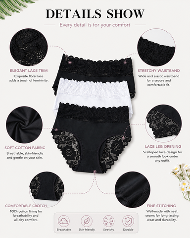 5-Pack Lace Cotton Comfort Briefs