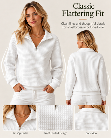 Women's Waffle Knit Quarter-Zip Pullover