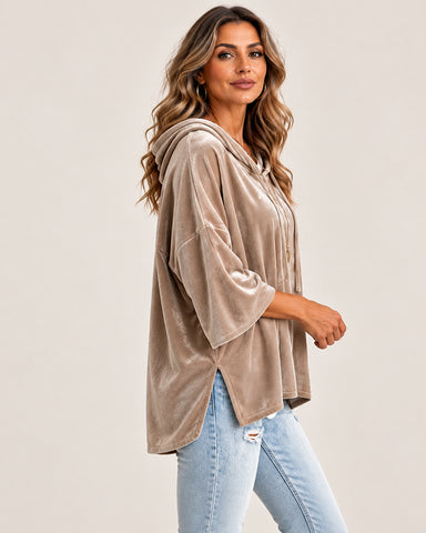 Casual Velvet Drop-Shoulder Hoodie