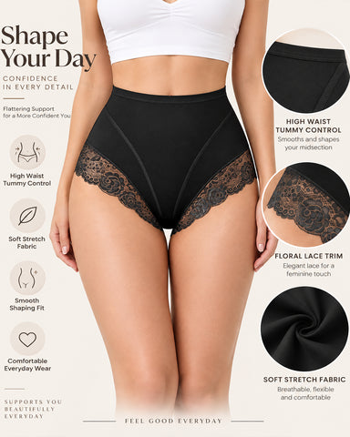 3-Pack High Waist Floral Lace Trim Full Coverage Panties