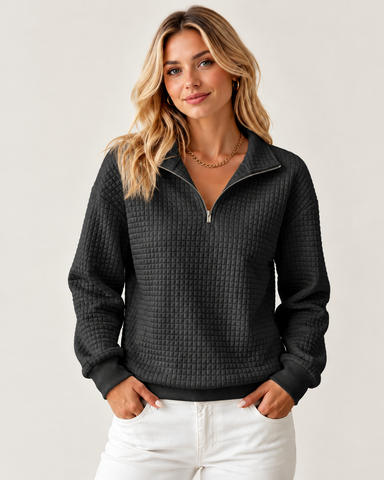 Women's Waffle Knit Quarter-Zip Pullover