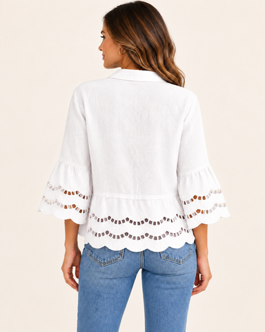 Women's Cotton Linen Lace Trim Blouse