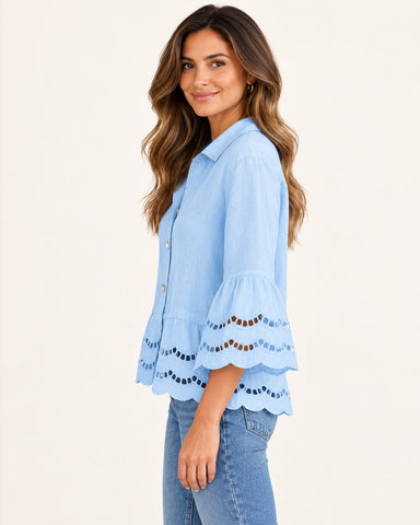 Women's Cotton Linen Lace Trim Blouse