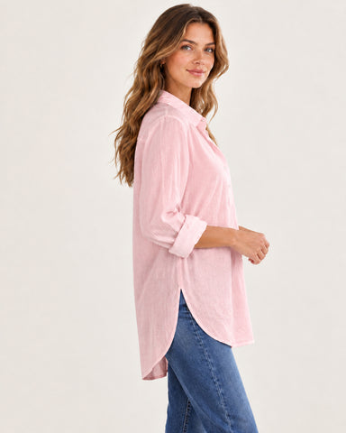 Women's Cotton Linen Button-Down Tunic Blouse