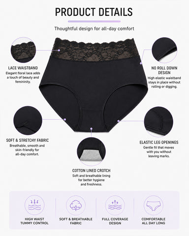 5-Pack High-Waisted Lace Cotton Briefs