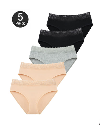 5-Pack High-Waisted Lace Cotton Briefs