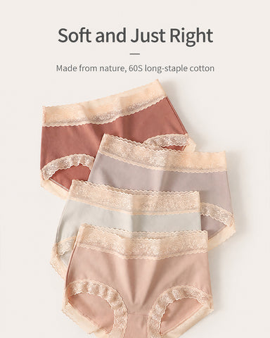 5-Pack Soft Lace-Trim Cotton High-Waist Panties