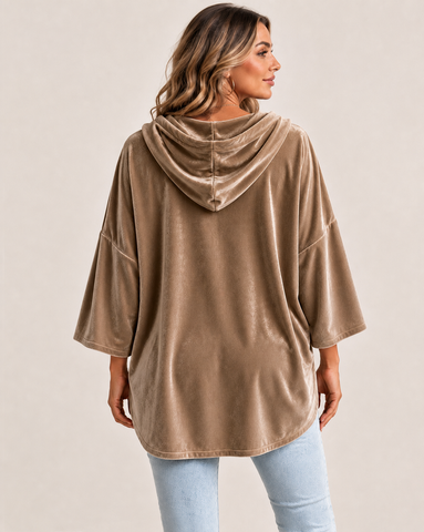Casual Velvet Drop-Shoulder Hoodie