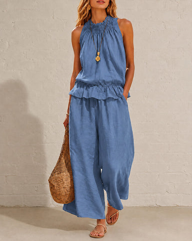 Cotton Linen Sleeveless Two-Piece Set